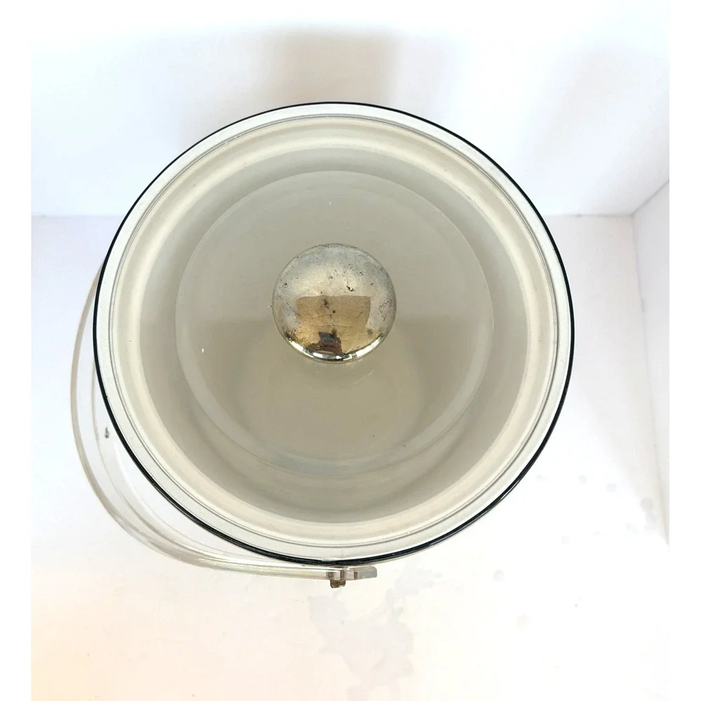 Vintage MCM Gold Culver Ice Bucket Gold Clear Lucite Handle and Lid Retro